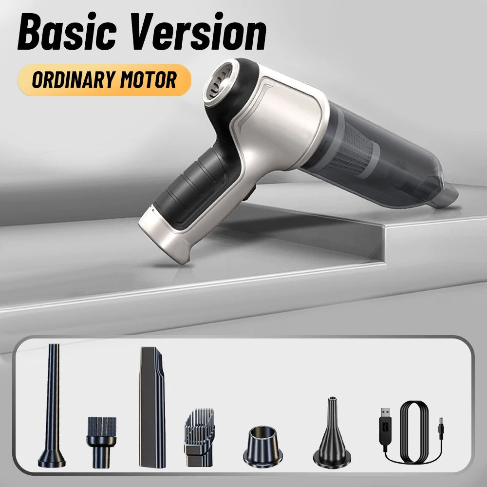 2‑in‑1 Car Vacuum & Air Blower – 12 kPa Suction, Type‑C Rechargeable with HEPA Filter & LED Light