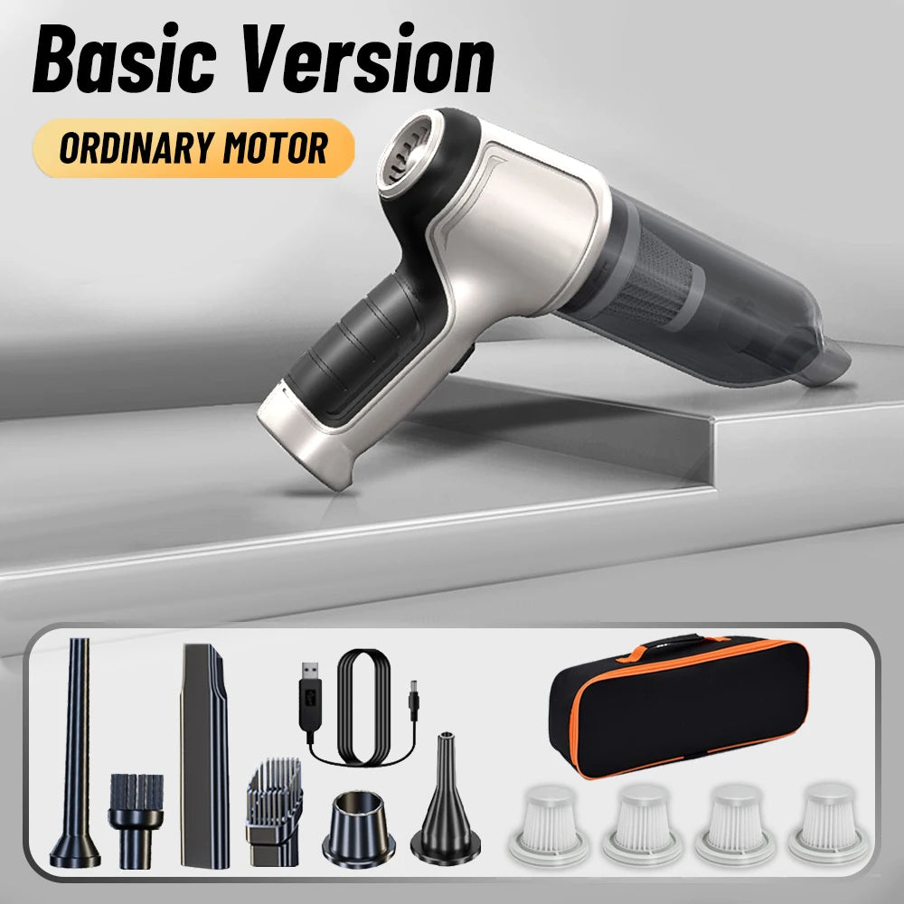 2‑in‑1 Car Vacuum & Air Blower – 12 kPa Suction, Type‑C Rechargeable with HEPA Filter & LED Light