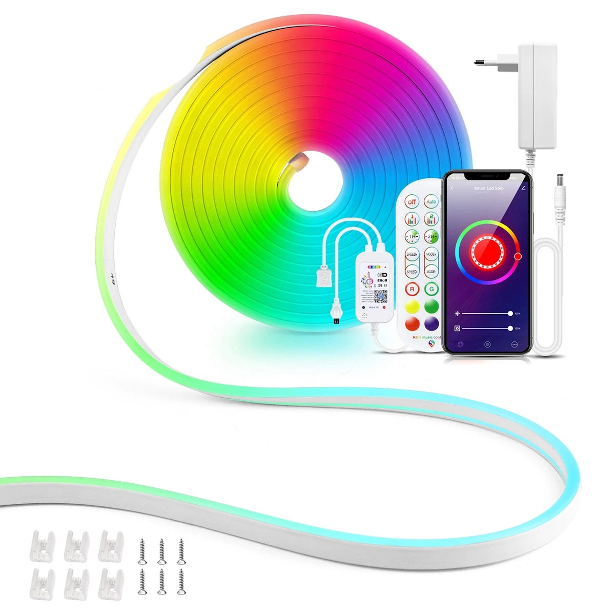 Smart Neon LED Strip Light – Music Sync RGBIC Rope with App, Timer & IP65 Waterproof Design