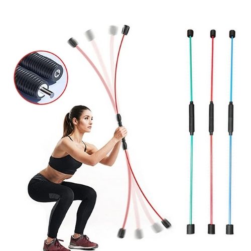 Vibration fitness bar with red rubber ends
