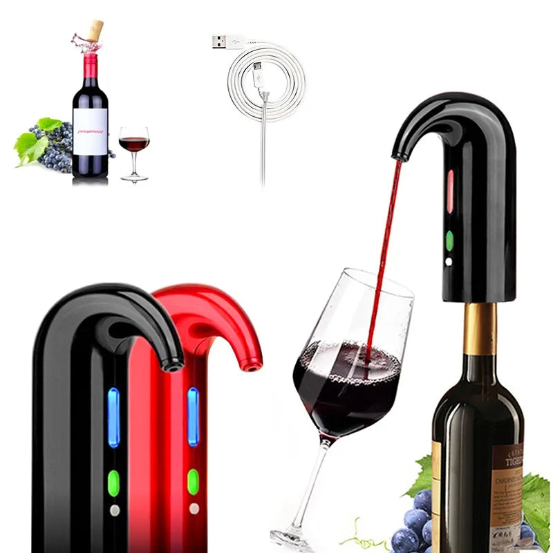 Electric wine pump dispenser attached to a wine bottle. 