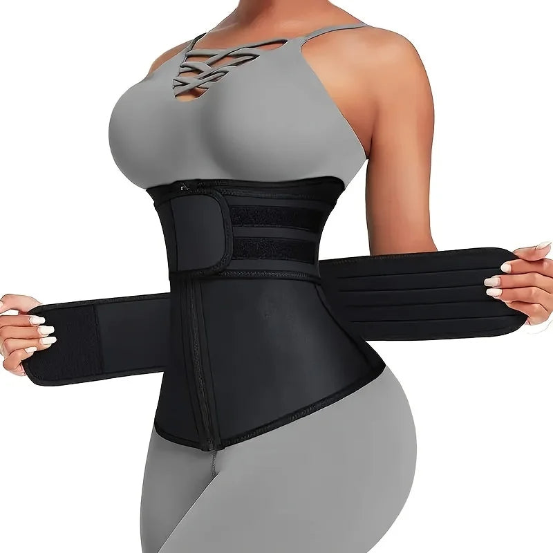 Neoprene waist trainer belt with dual adjustable straps
