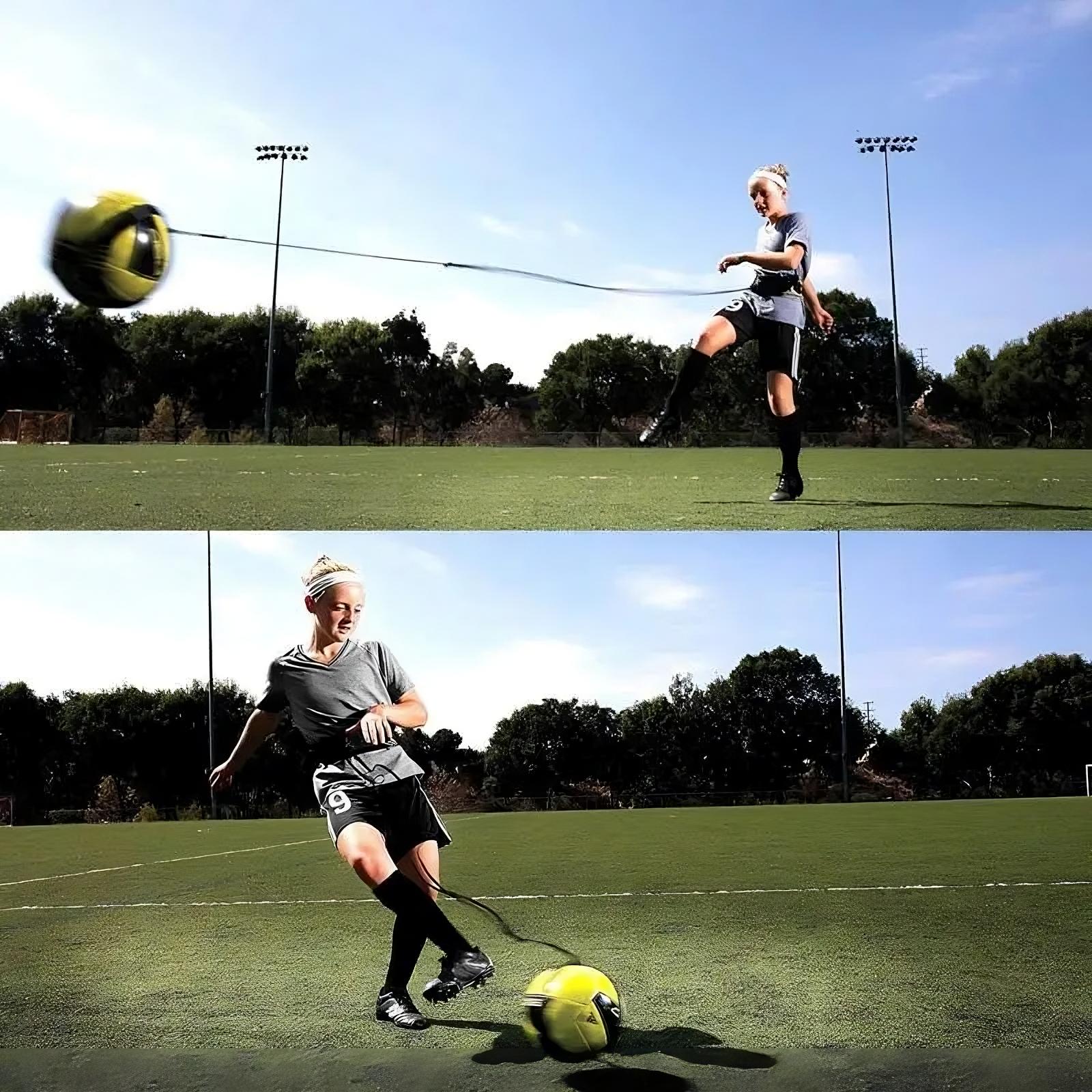Player practicing kicks with the football training belt
