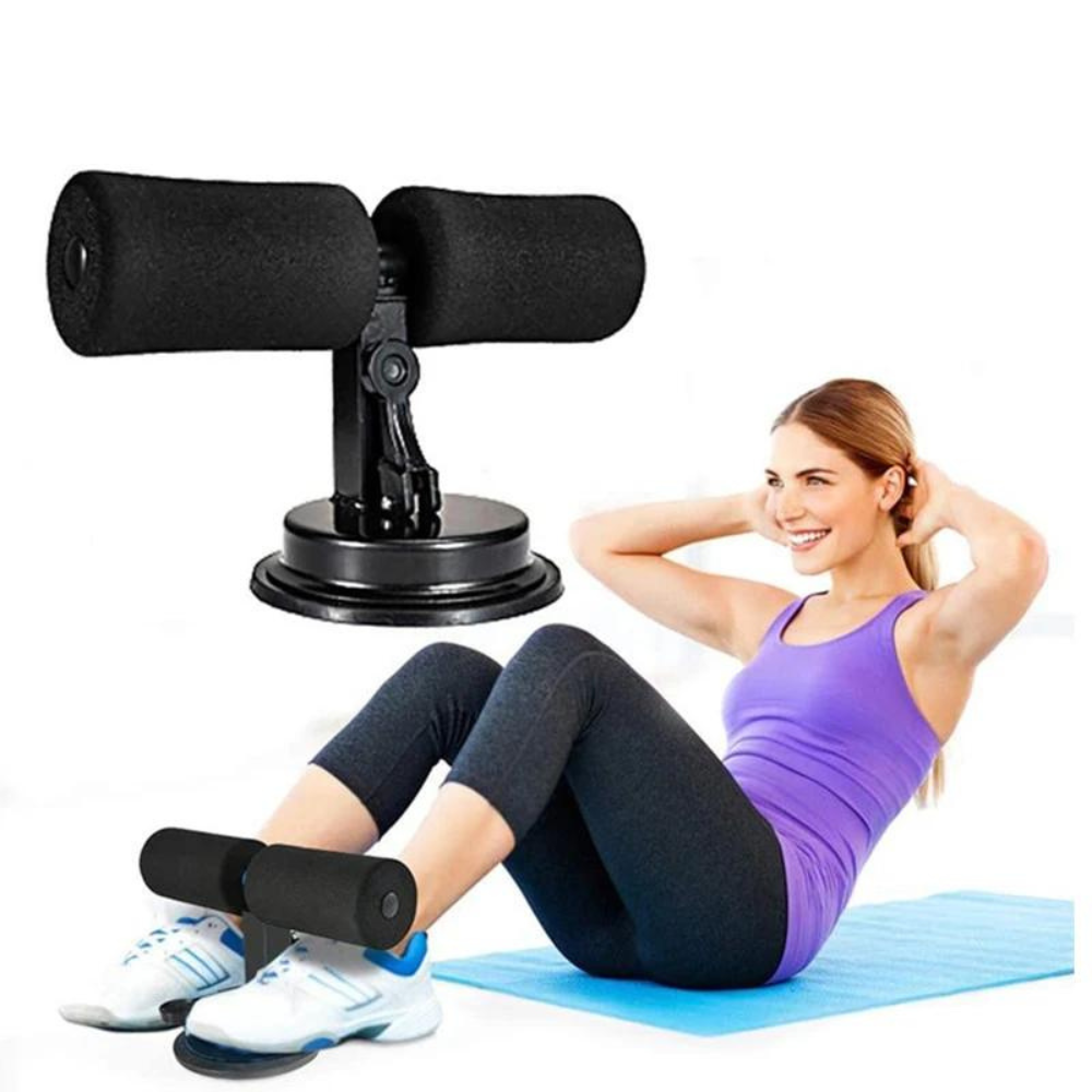 User doing push‑ups with the suction sit‑up bar
