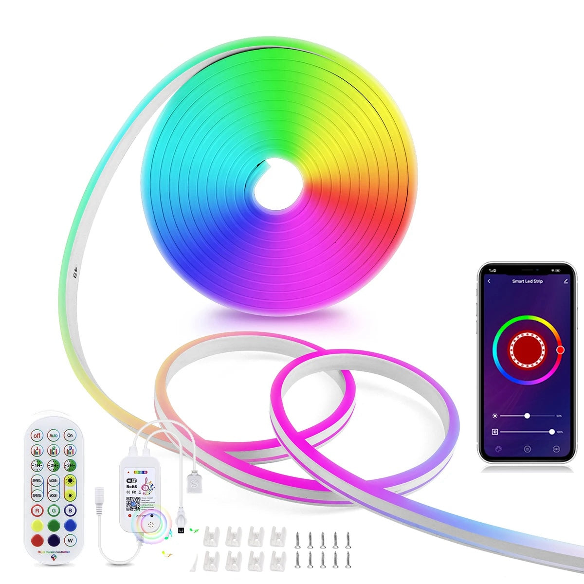 Smart Neon LED Strip Light – Music Sync RGBIC Rope with App, Timer & IP65 Waterproof Design