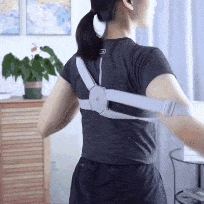 Close-up of posture corrector showing padded shoulder straps and lightweight design.
