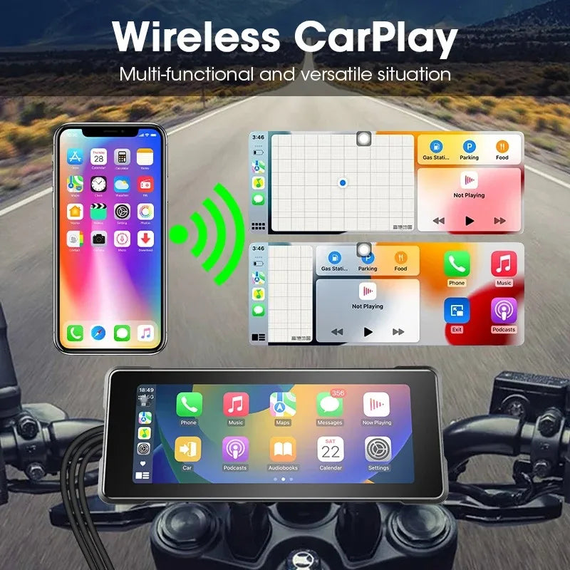 7‑Inch Motorcycle CarPlay & Android Auto Display – Waterproof Touchscreen with Dual Bluetooth & Compass