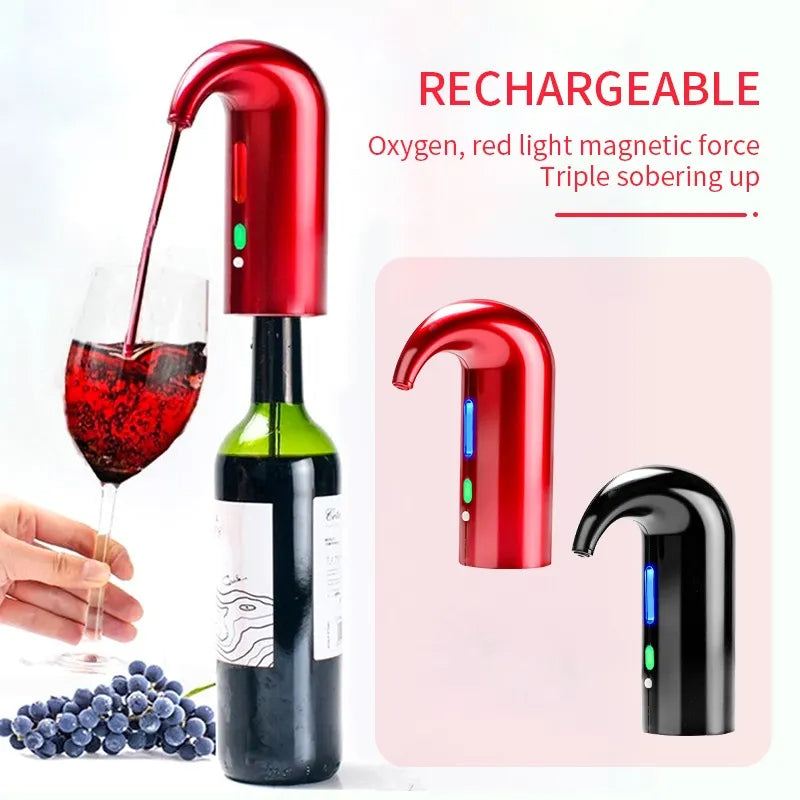 Close-up of rechargeable automatic wine aerator.