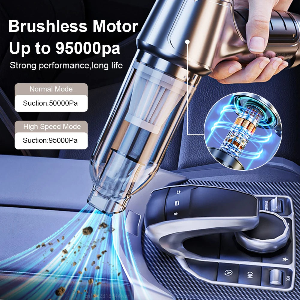 2‑in‑1 Car Vacuum & Air Blower – 12 kPa Suction, Type‑C Rechargeable with HEPA Filter & LED Light