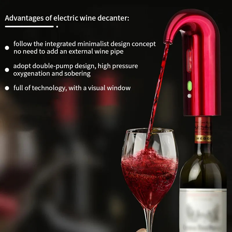 Wine being poured from an electric dispenser into a glass. 