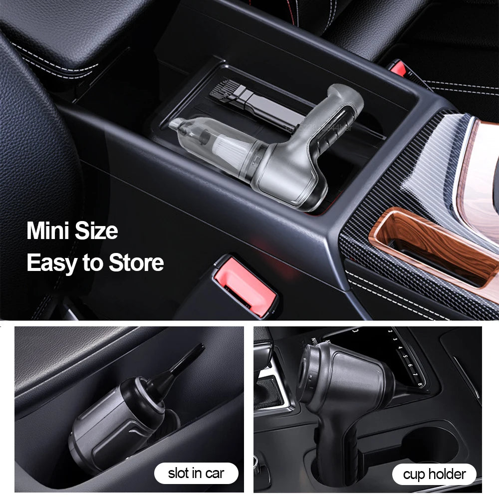 2‑in‑1 Car Vacuum & Air Blower – 12 kPa Suction, Type‑C Rechargeable with HEPA Filter & LED Light