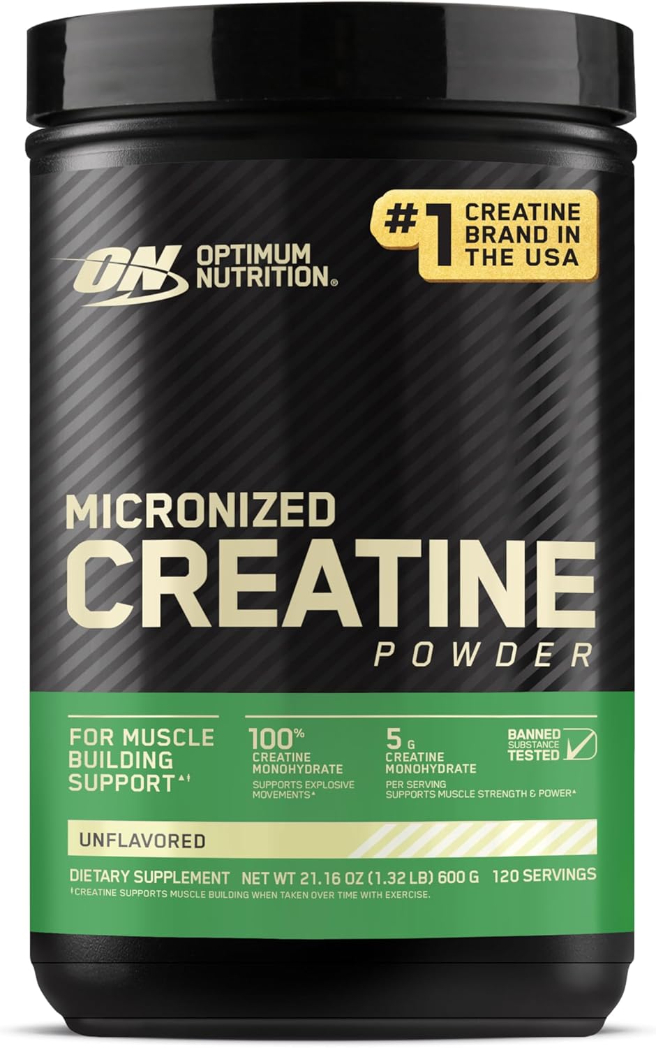 Optimum Nutrition Micronized Creatine Monohydrate Powder, Unflavored, 120 Servings, 600 Grams (Packaging May Vary)