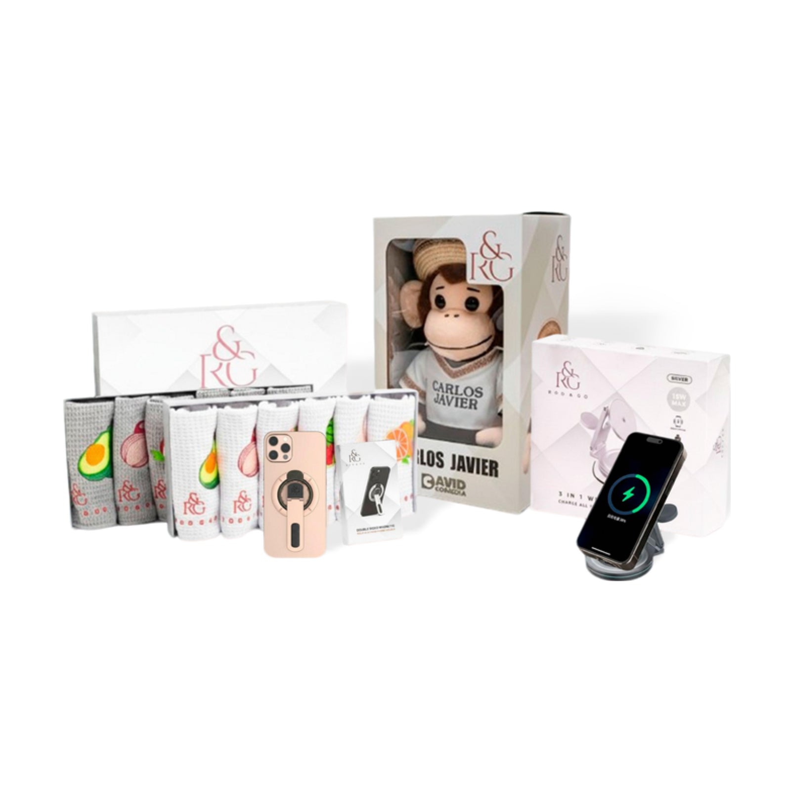 Carlos Javier + Towels + Stand + Wireless Charger – Bundle $103.99 (Antes $129.97, Ahorra 20%)