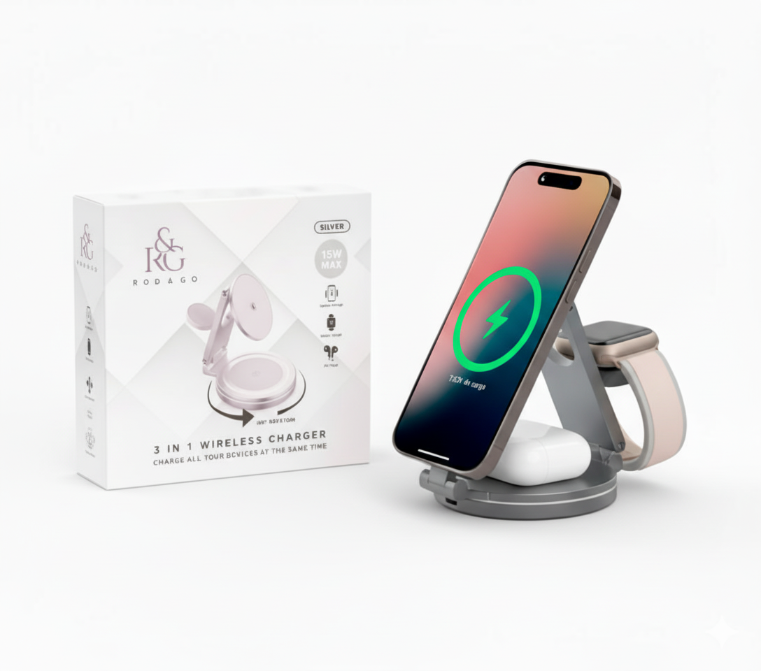 Rod & Go 3-in-1 Foldable MagSafe Wireless Charging Station – iPhone, Apple Watch & AirPods
