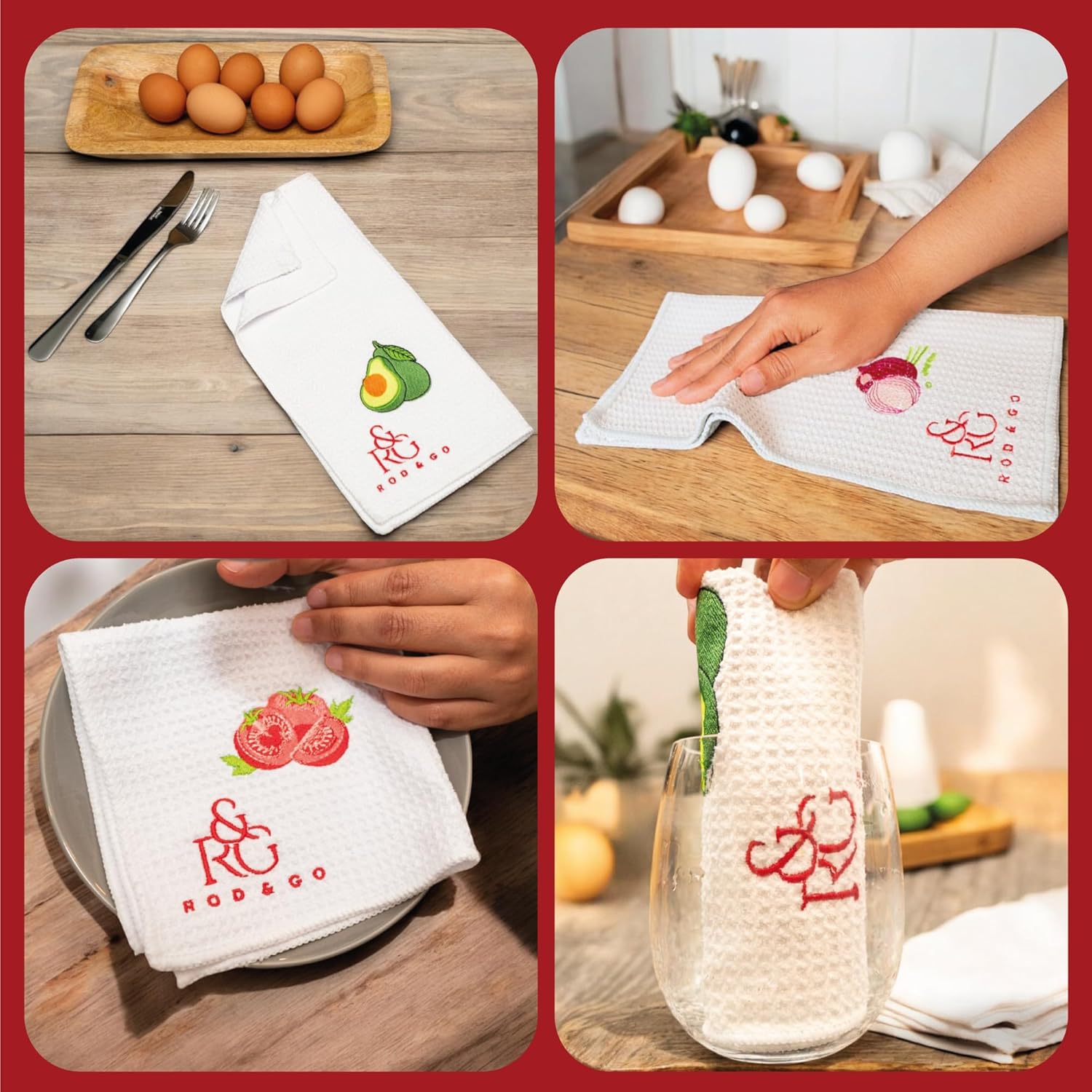 Stack of six folded microfiber towels tied with a ribbon on a countertop, styled as a housewarming or BBQ gift set.