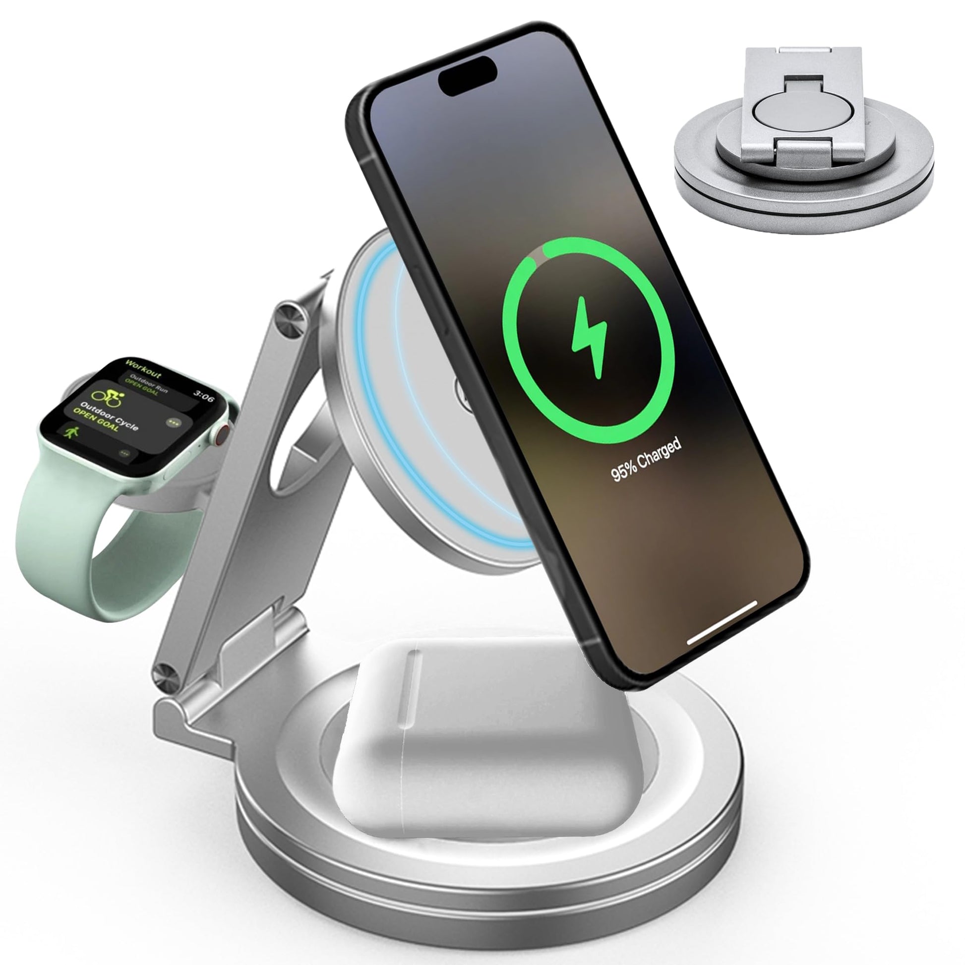 Foldable 3-in-1 MagSafe Wireless Charging Station for iPhone, Apple Watch, and AirPods – Rod & Go
